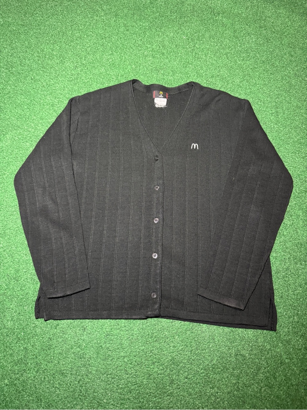 Mcdonalds Vintage Black Cardigan Sweater Crest Arches Logo S/M 20x24 Uniform